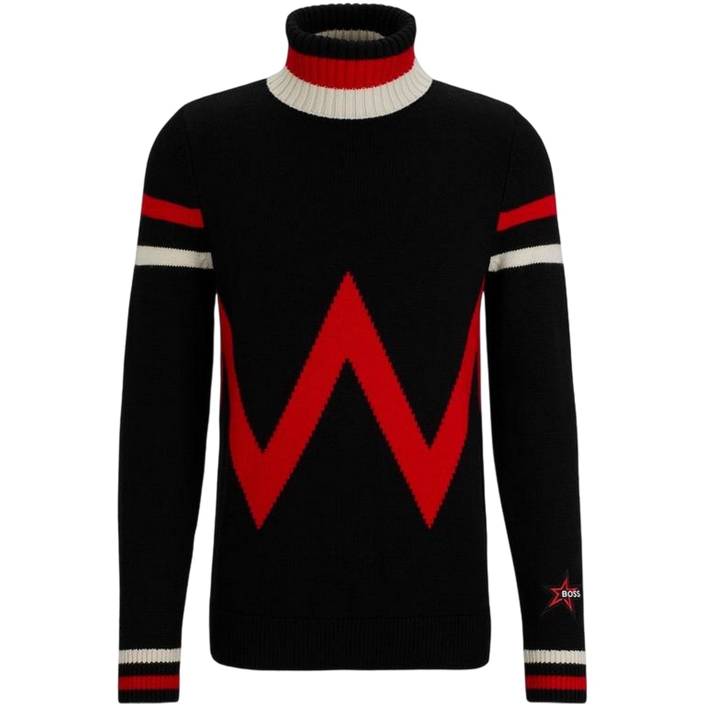 Black - Front - Boss Mens Geometric Turtle Neck Skiing Sweatshirt