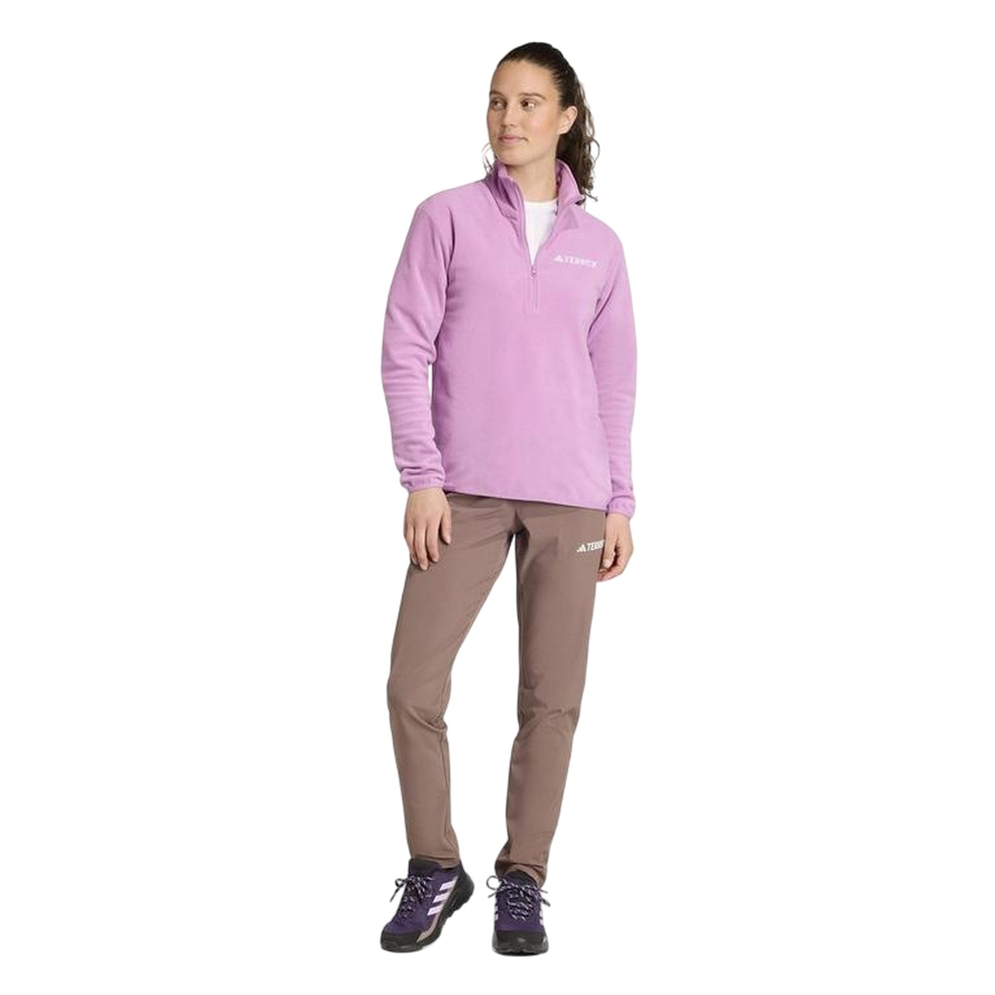 Purple - Pack Shot - Adidas Womens-Ladies Essentials Long-Sleeved Fleece Jacket