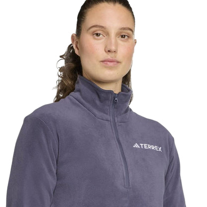 Shadow Blue - Side - Adidas Womens-Ladies Essentials Long-Sleeved Fleece Jacket