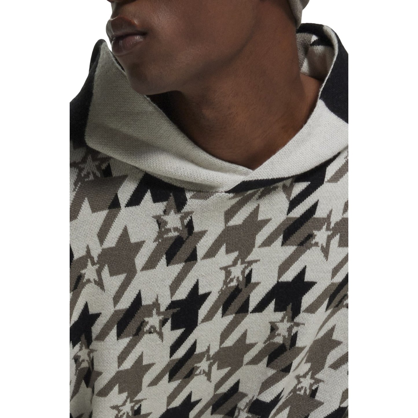 Beige - Back - Boss Mens Houndstooth Oversized Hoodie