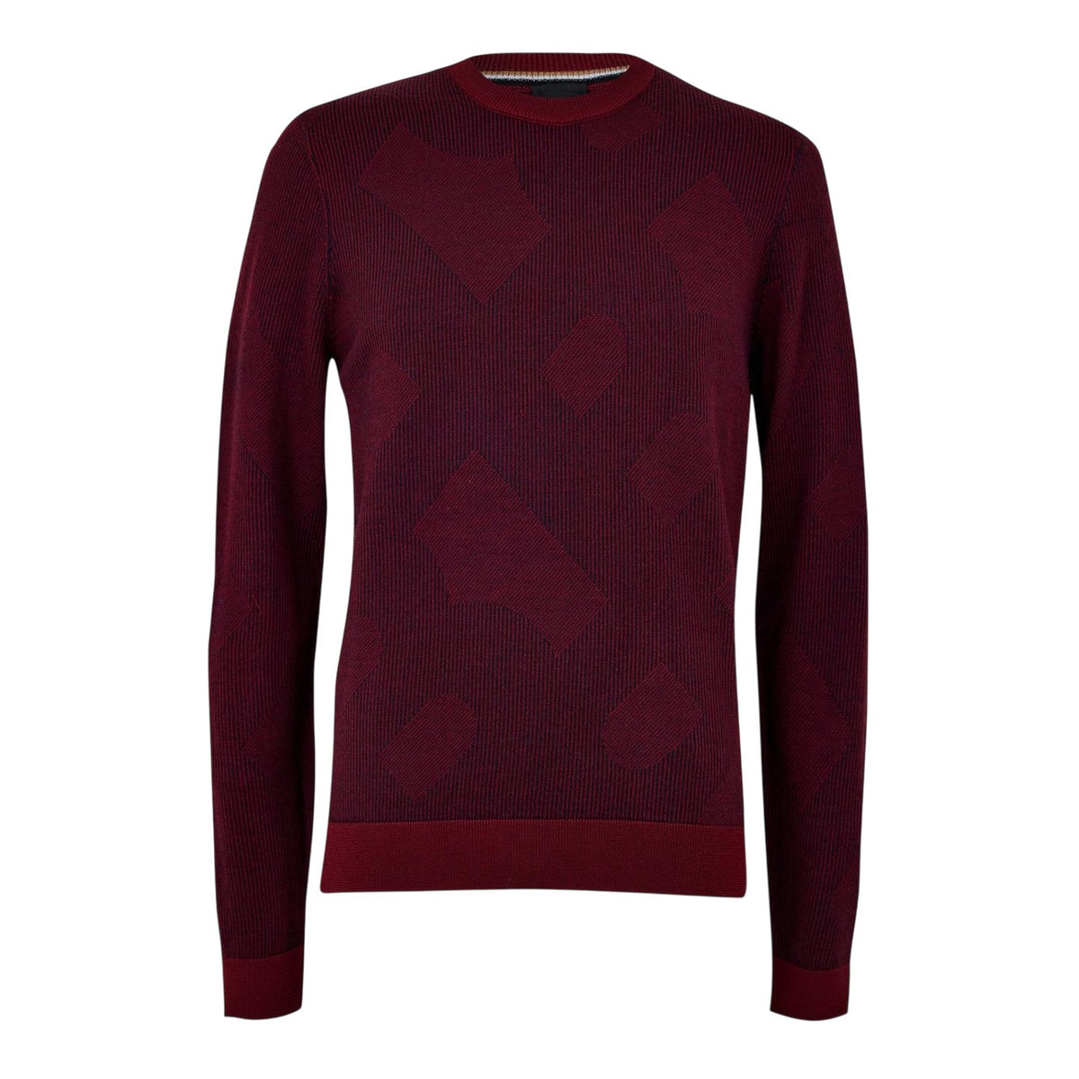 Dark Red - Front - Boss Mens Motivo Wool Jumper