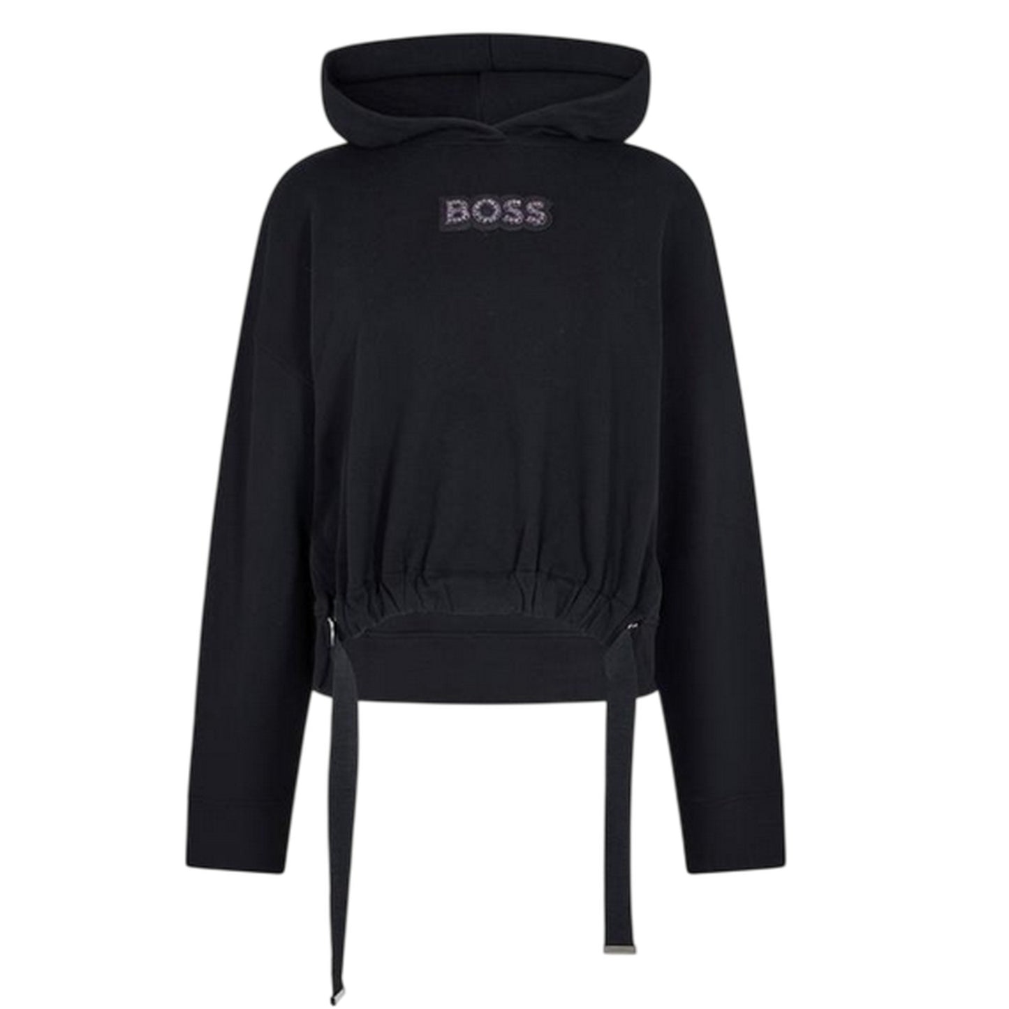 Black - Front - Boss Womens-Ladies Diamante Drawstring Hoodie