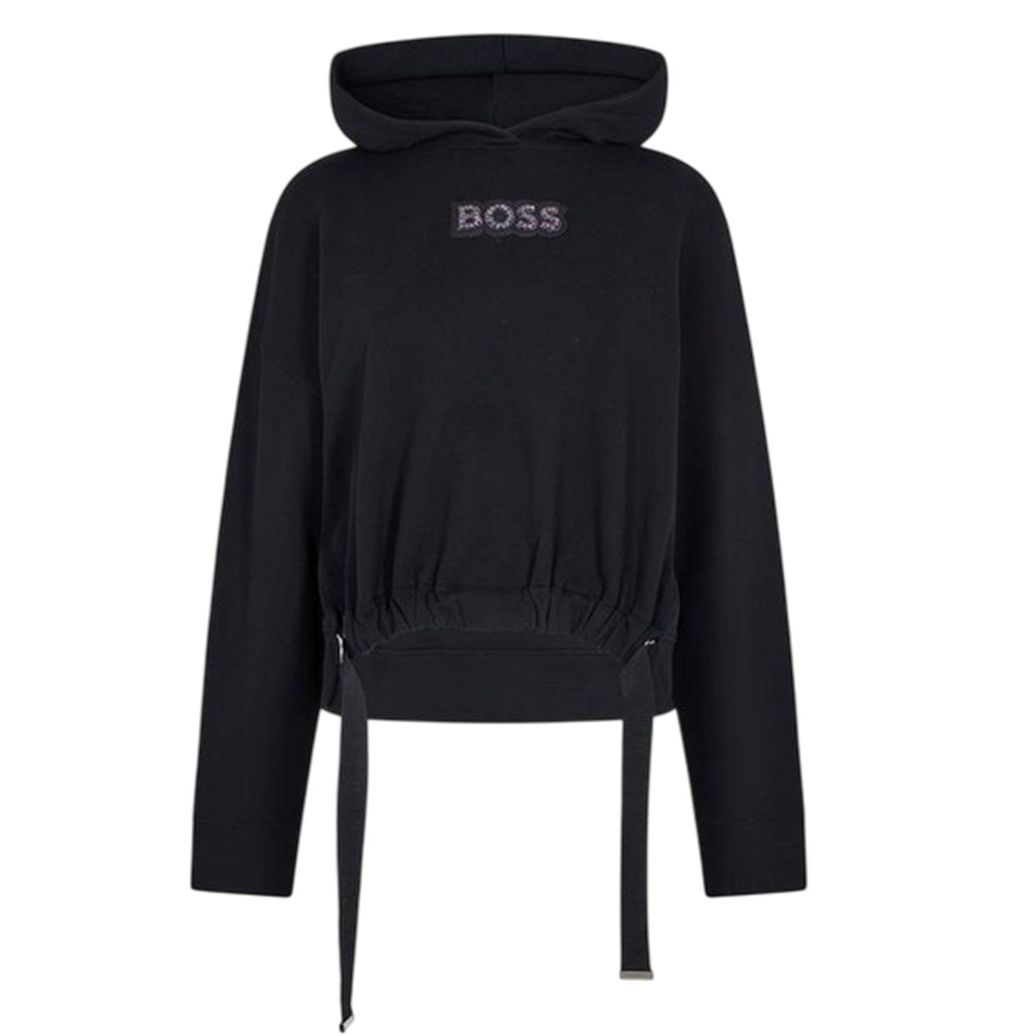 Black - Front - Boss Womens-Ladies Diamante Drawstring Hoodie