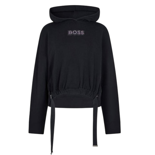 Black - Front - Boss Womens-Ladies Diamante Drawstring Hoodie