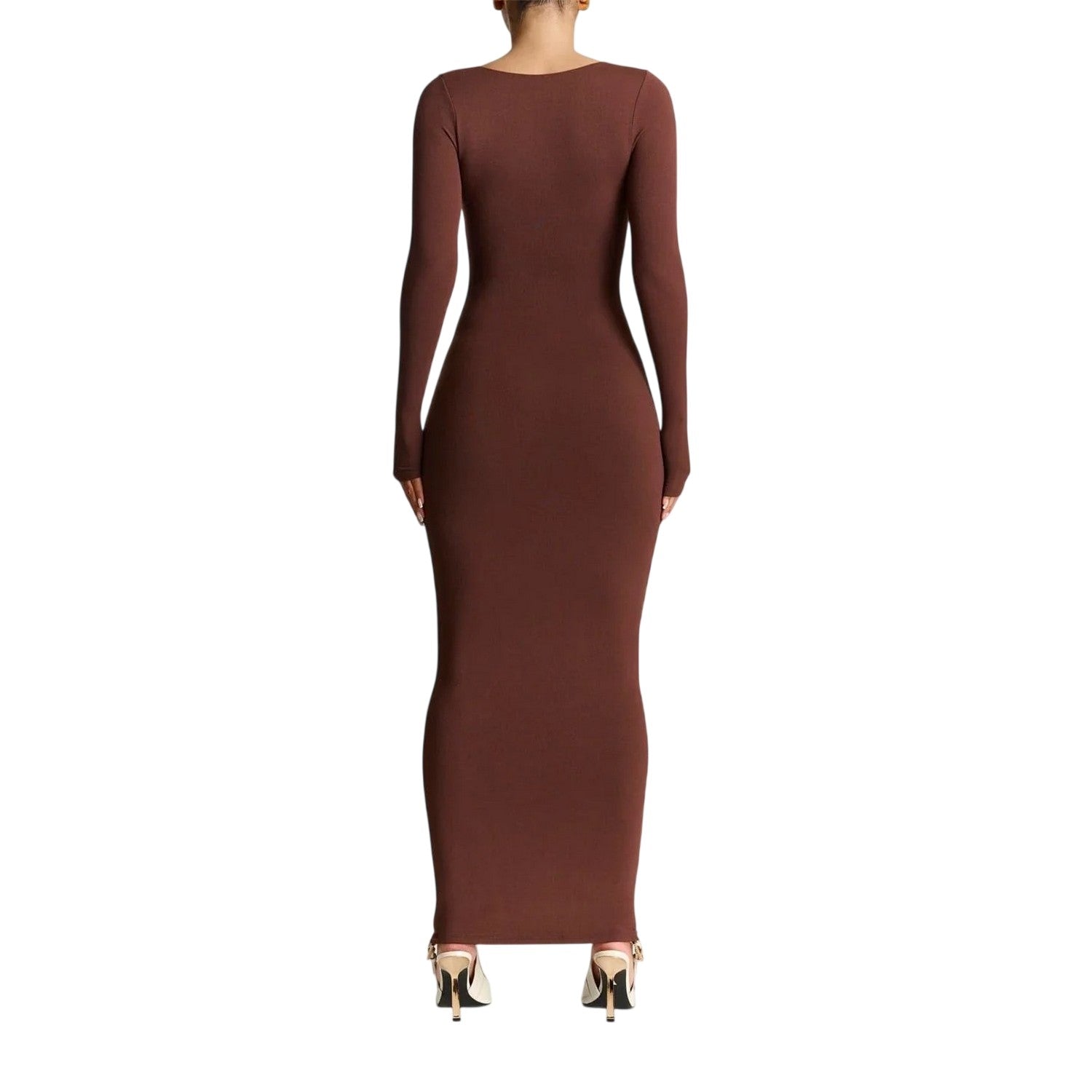 Chocolate - Back - Ward Womens-Ladies Sculpt Polyester Square Neck Maxi Dress