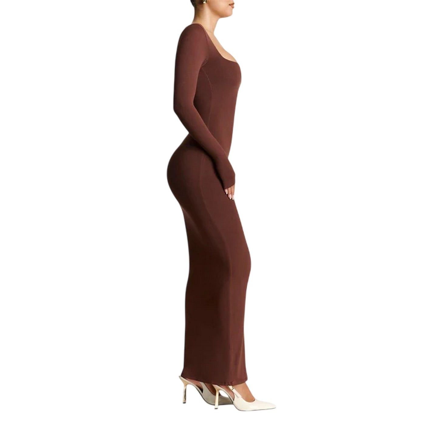 Chocolate - Side - Ward Womens-Ladies Sculpt Polyester Square Neck Maxi Dress