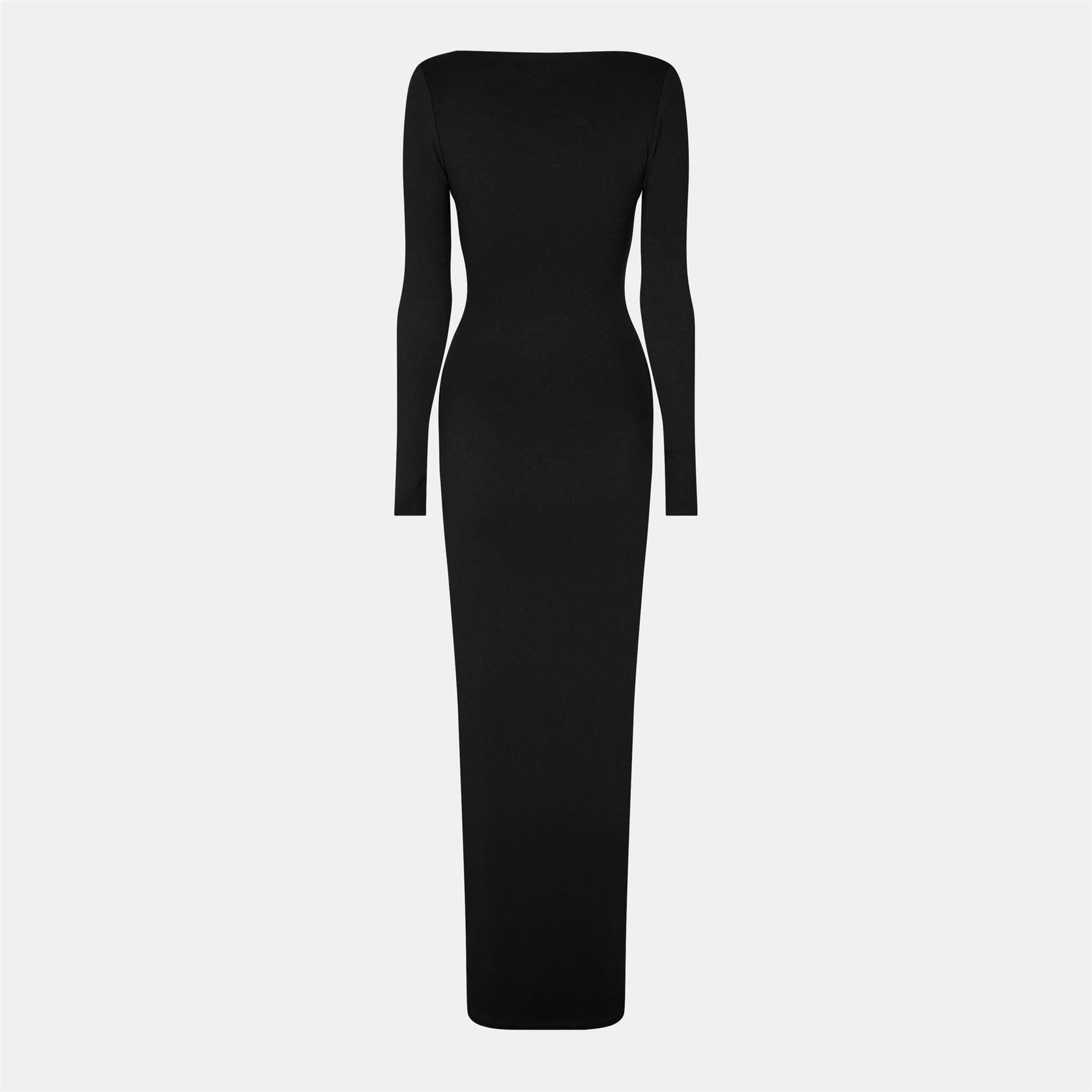 Black - Back - Ward Womens-Ladies Sculpt Polyester Square Neck Maxi Dress