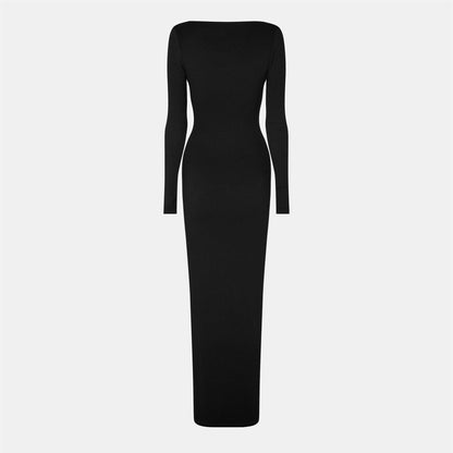 Black - Back - Ward Womens-Ladies Sculpt Polyester Square Neck Maxi Dress