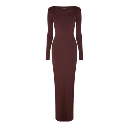 Chocolate - Front - Ward Womens-Ladies Sculpt Polyester Square Neck Maxi Dress