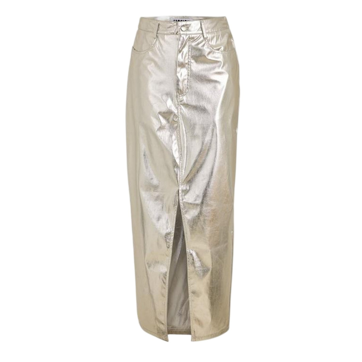 Silver Metallic - Front - AmyLynn Womens-Ladies Lupe Metallic Front Slit Pencil Skirt