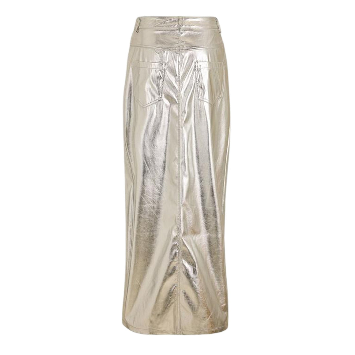 Silver Metallic - Back - AmyLynn Womens-Ladies Lupe Metallic Front Slit Pencil Skirt