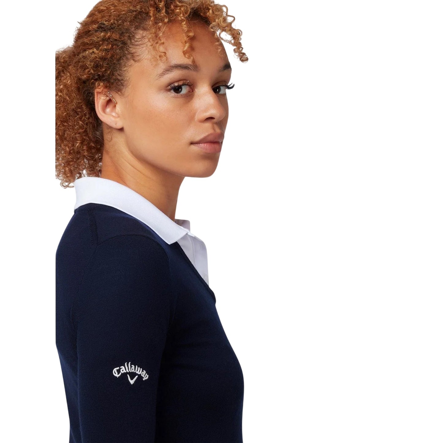 Dark Navy - Side - Callaway Womens-Ladies Fine Knit V Neck Long-Sleeved Golf Pullover