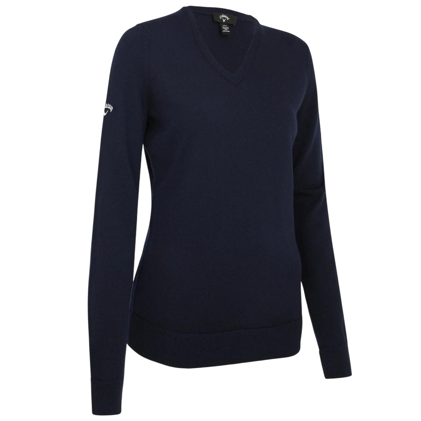 Dark Navy - Front - Callaway Womens-Ladies Fine Knit V Neck Long-Sleeved Golf Pullover