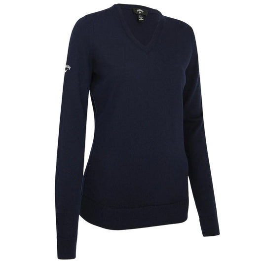 Dark Navy - Front - Callaway Womens-Ladies Fine Knit V Neck Long-Sleeved Golf Pullover
