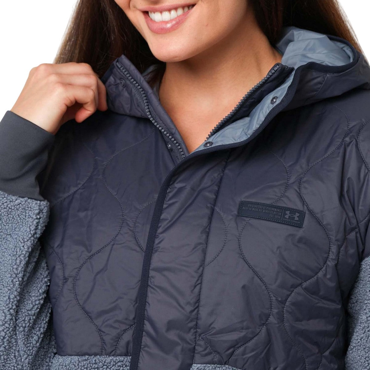 Grey - Side - Under Armour Womens-Ladies Mission Insulated Jacket
