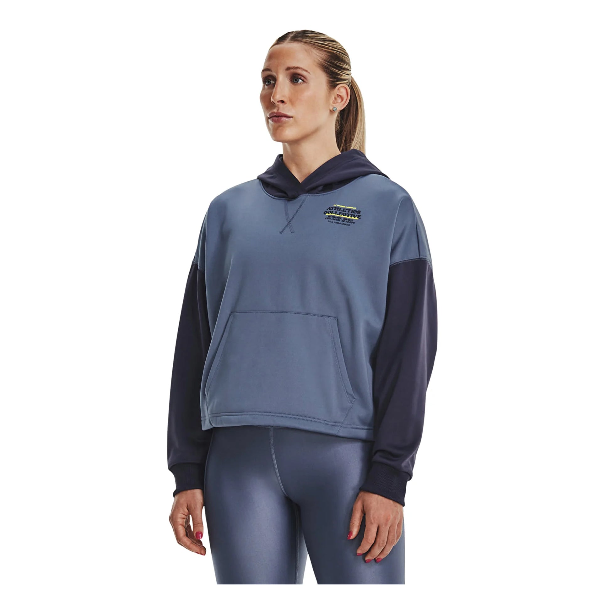 Purple - Side - Under Armour Womens-Ladies Colour Block Hoodie