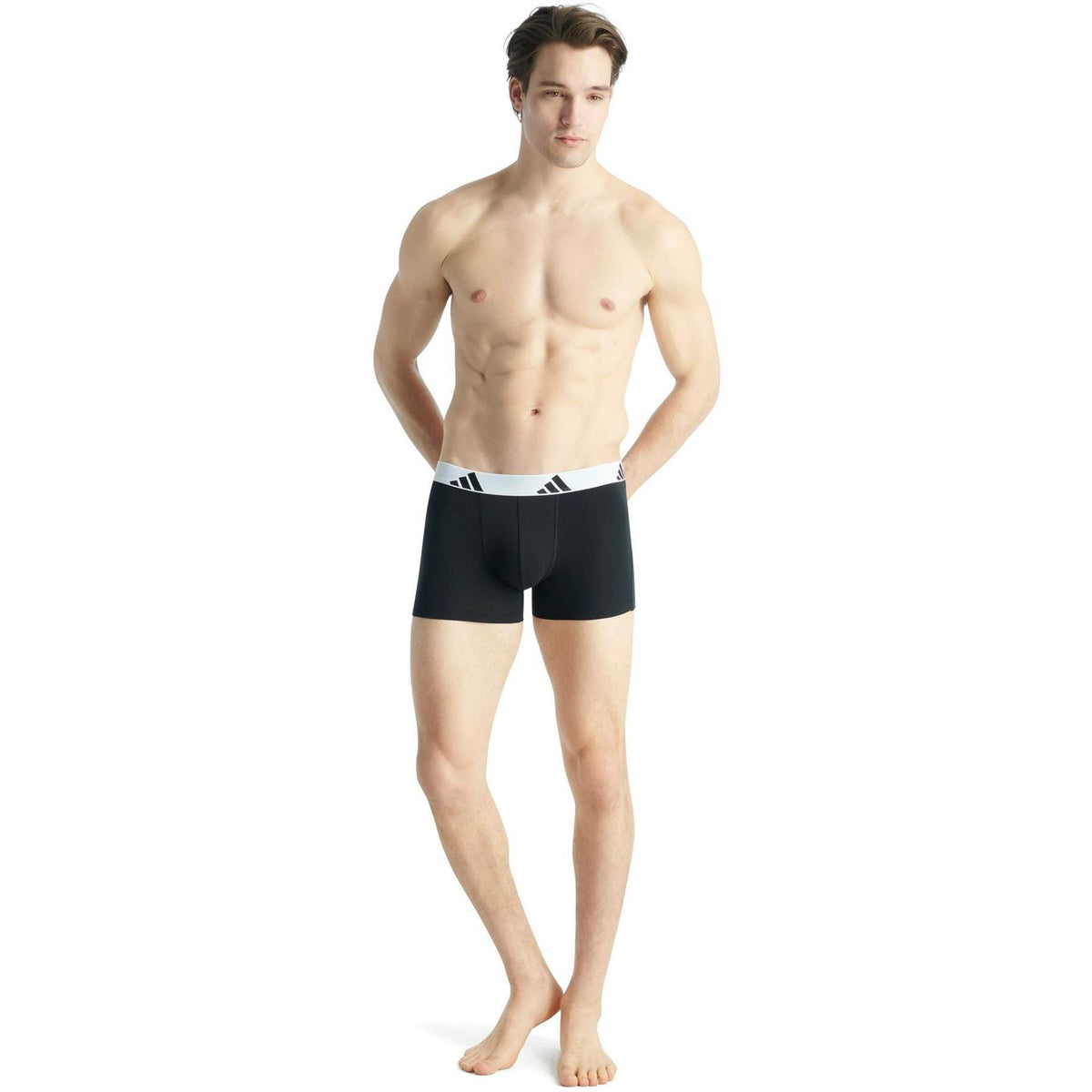 Black - Back - Adidas Mens Cotton Flexible Active Boxer Shorts (Pack of 3)