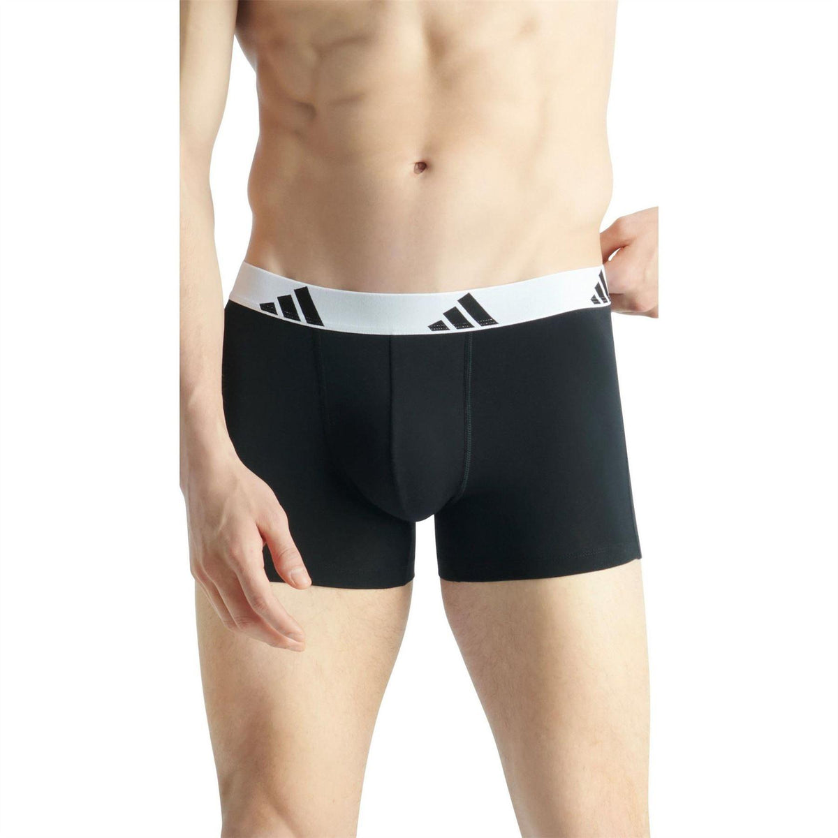Black - Pack Shot - Adidas Mens Cotton Flexible Active Boxer Shorts (Pack of 3)
