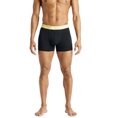 Black-Yellow-Off White - Side - Adidas Mens Cotton Flexible Active Boxer Shorts (Pack of 3)