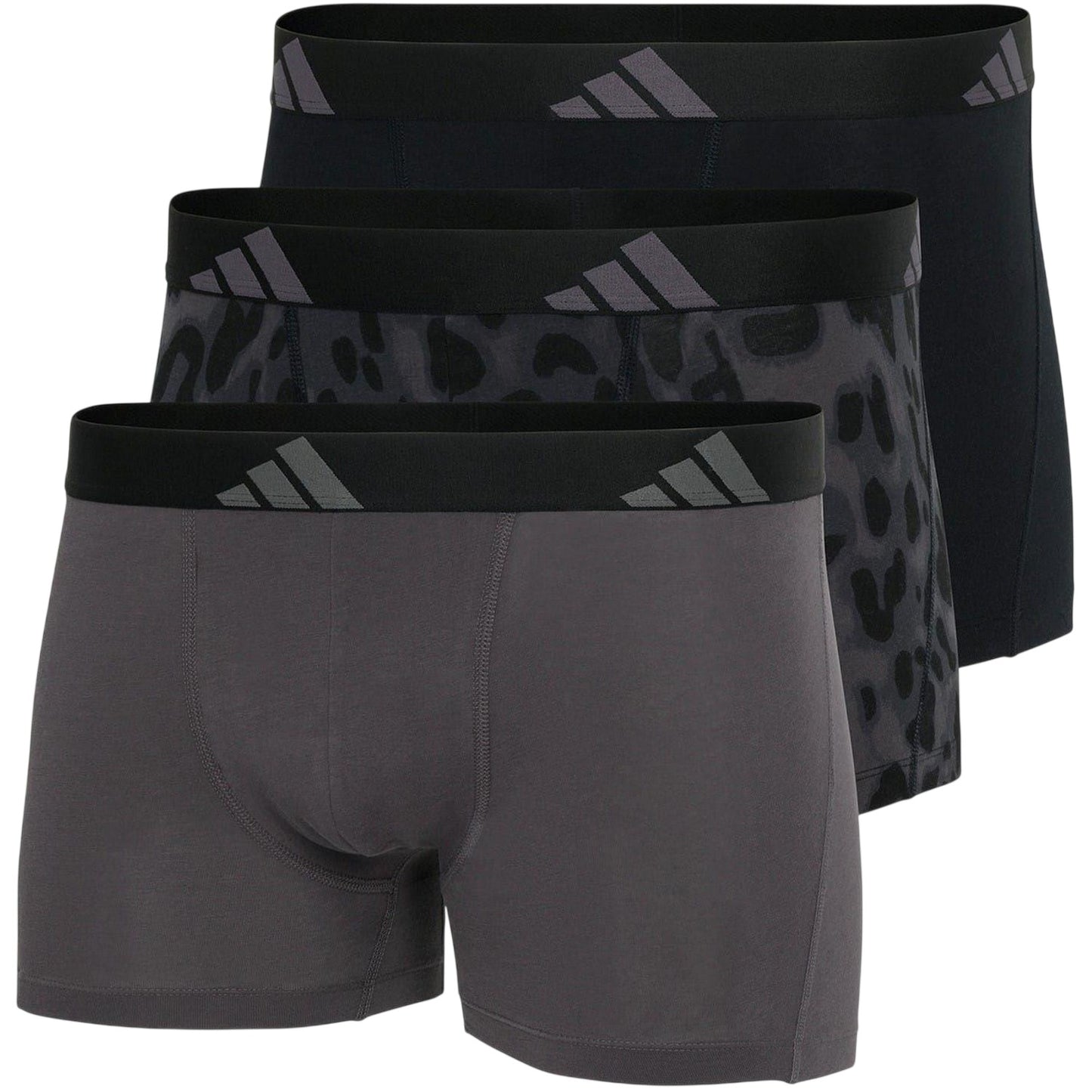 Grey-Dark Grey-Black - Front - Adidas Mens Cotton Flexible Active Boxer Shorts (Pack of 3)
