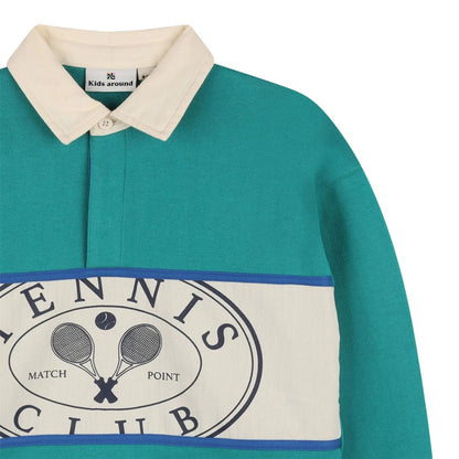 Green - Side - Kids Around Childrens-Kids Long-Sleeved Tennis Polo Shirt