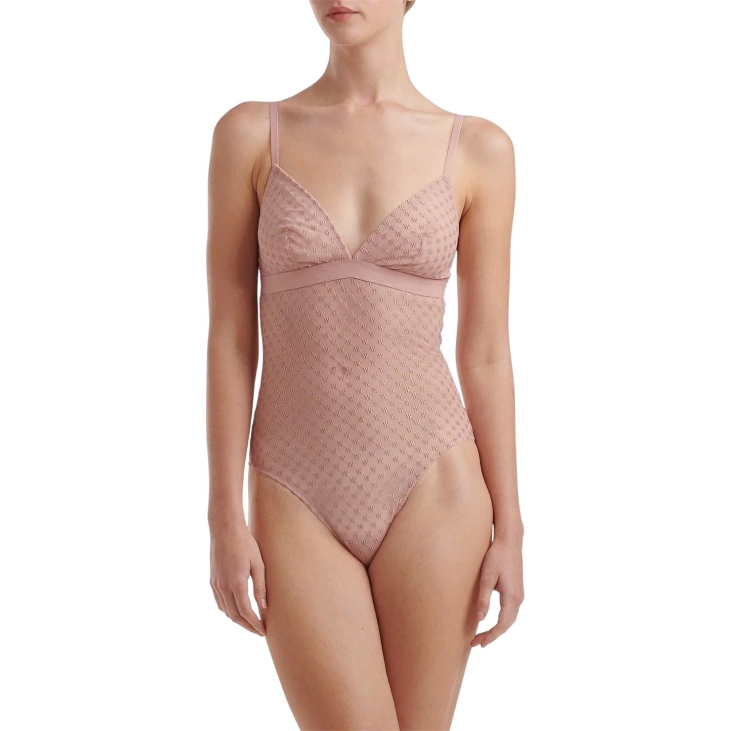 Pink - Back - Wolford Womens-Ladies Embroidered Triangle Cups Bodysuit