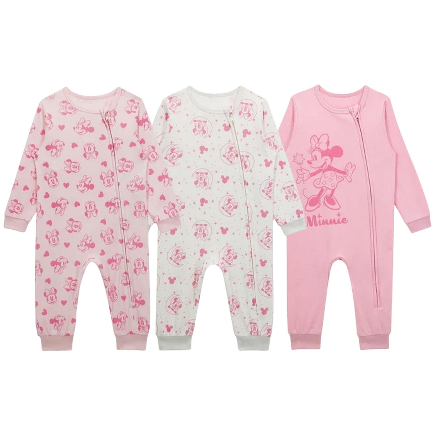 Pink-White - Front - Disney Baby Minnie Mouse Snug Fit Sleepsuit (Pack of 3)