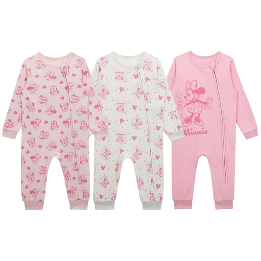 Pink-White - Front - Disney Baby Minnie Mouse Snug Fit Sleepsuit (Pack of 3)