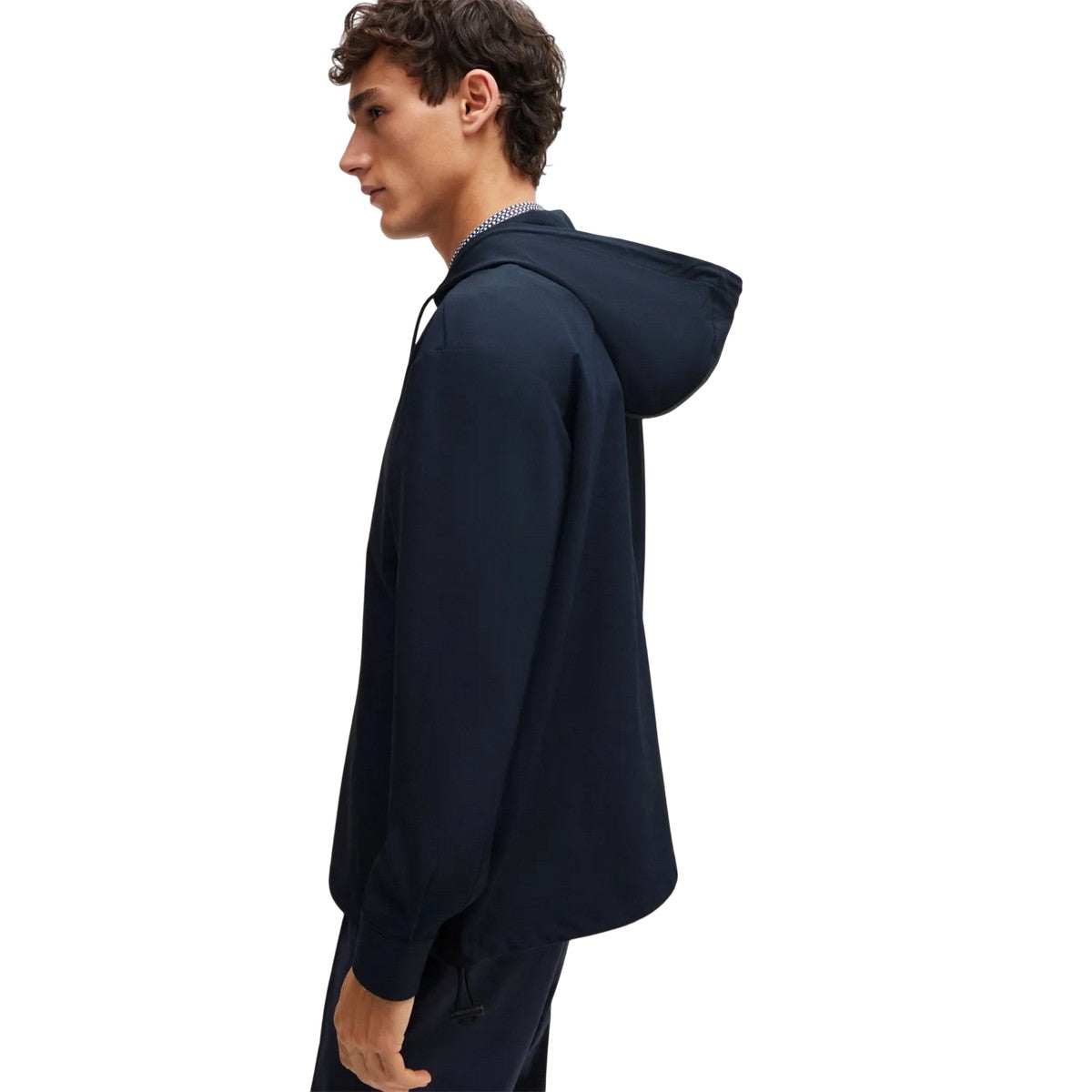 Dark Blue - Side - Boss Mens P-Olson Hooded Shirt