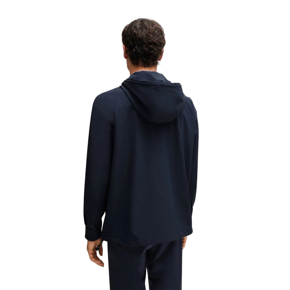 Dark Blue - Back - Boss Mens P-Olson Hooded Shirt