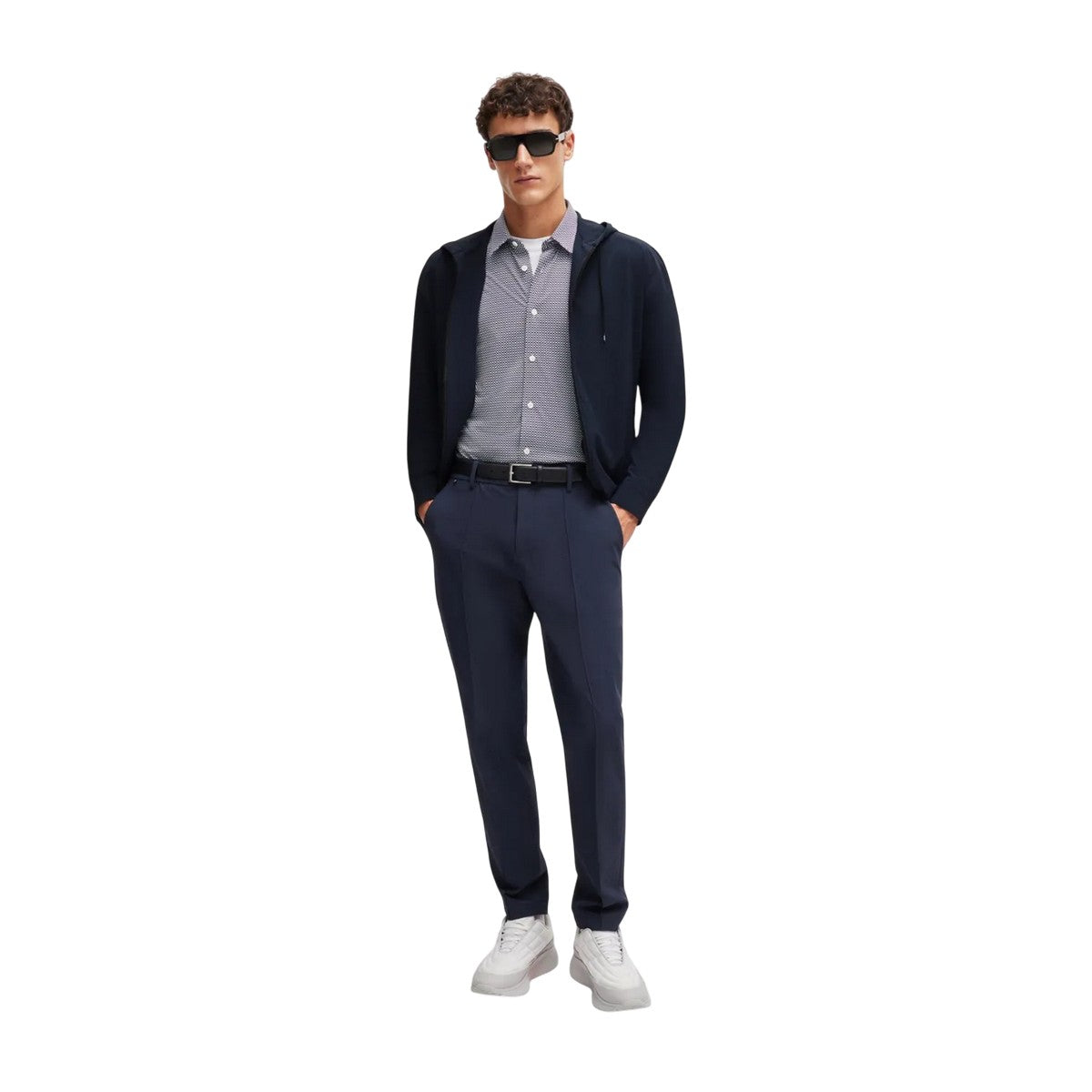 Dark Blue - Pack Shot - Boss Mens P-Olson Hooded Shirt