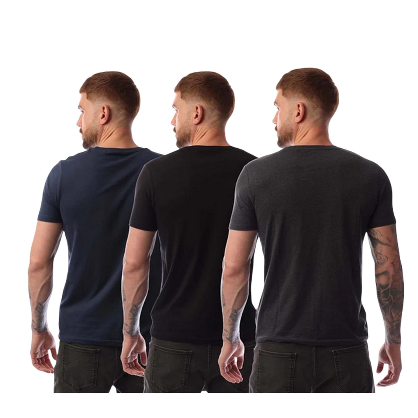 Navy-Grey-Black - Back - Bench Mens Logo Cotton T-Shirt (Pack of 3)