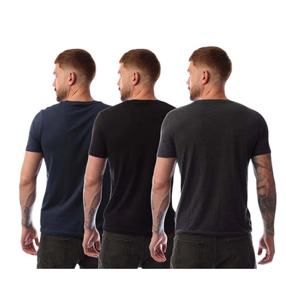 Navy-Grey-Black - Back - Bench Mens Logo Cotton T-Shirt (Pack of 3)