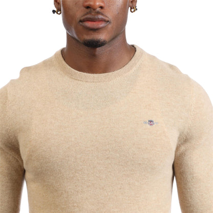 Khaki Brown - Side - Gant Mens Lambswool Blend Regular Jumper