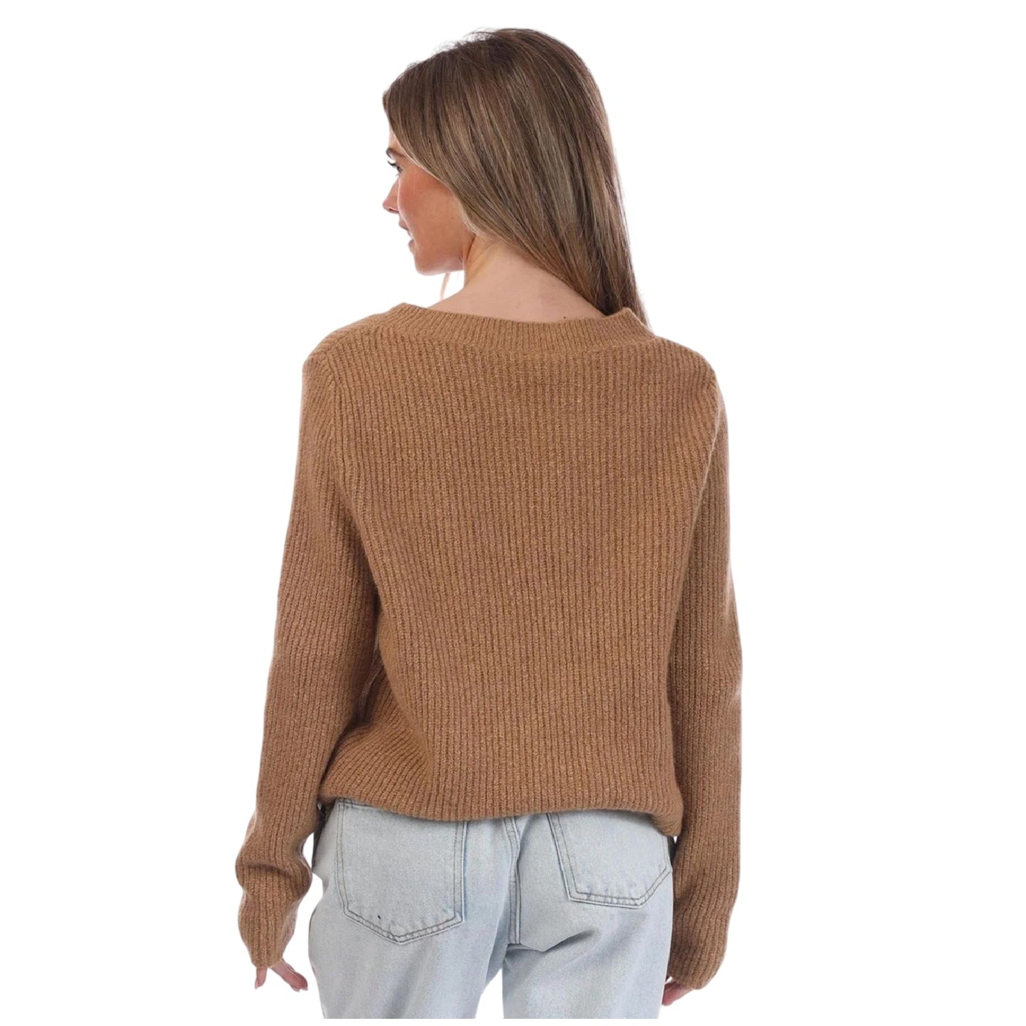 Beige - Back - Boss Womens-Ladies Rib Knit Pullover