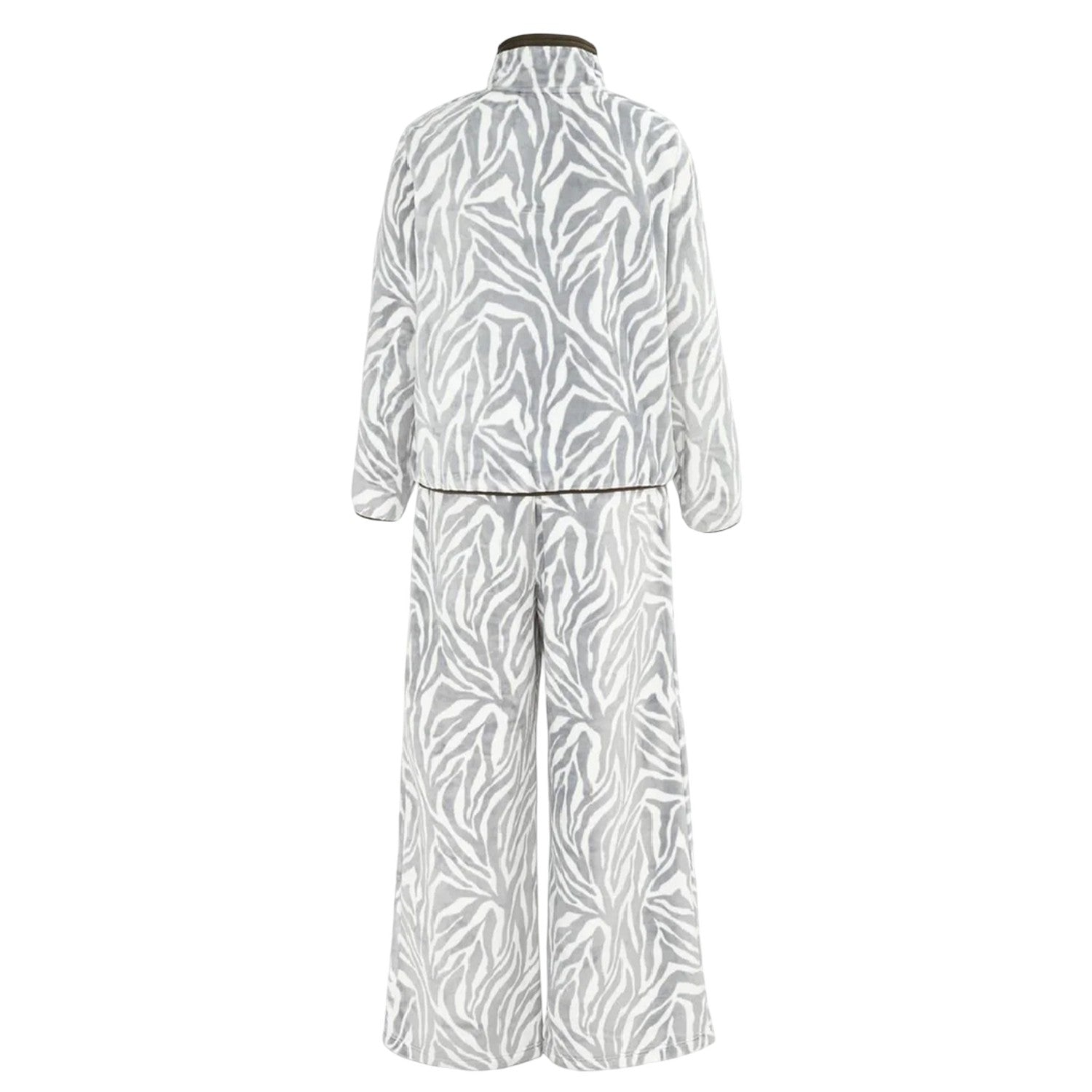 White-Black - Back - Biba Womens-Ladies Zebra Print Fleece Funnel Neck Loungewear Set