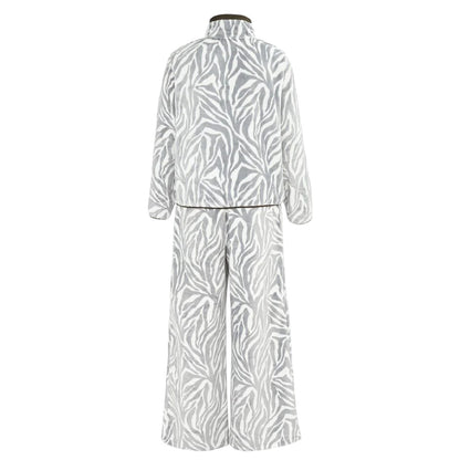 White-Black - Back - Biba Womens-Ladies Zebra Print Fleece Funnel Neck Loungewear Set