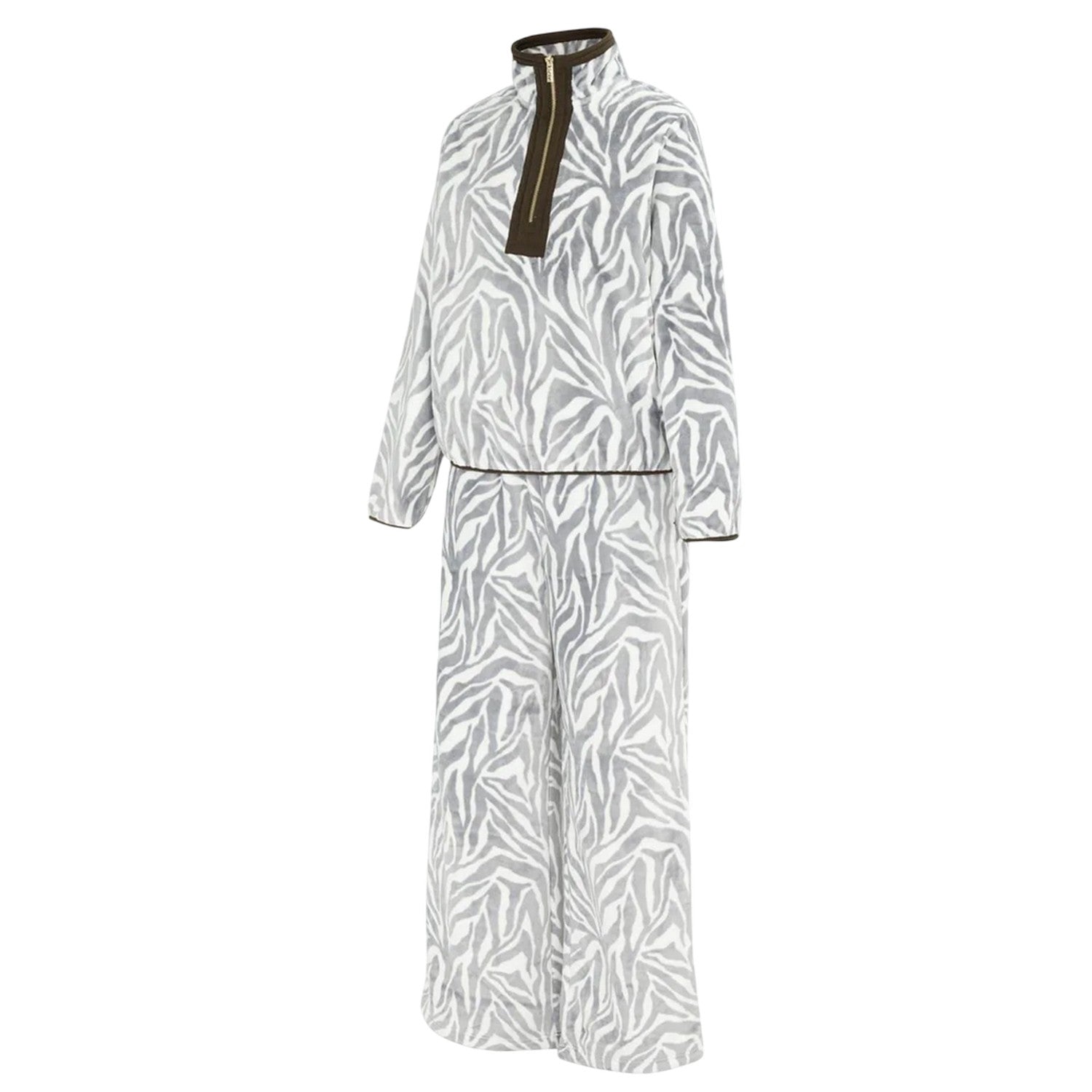 White-Black - Lifestyle - Biba Womens-Ladies Zebra Print Fleece Funnel Neck Loungewear Set