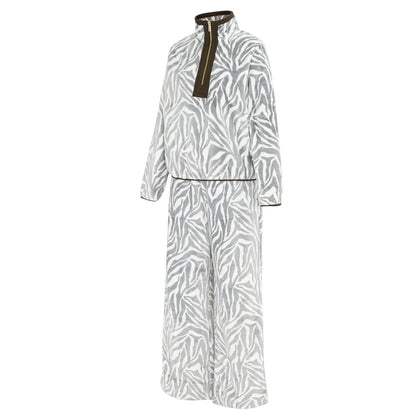 White-Black - Lifestyle - Biba Womens-Ladies Zebra Print Fleece Funnel Neck Loungewear Set