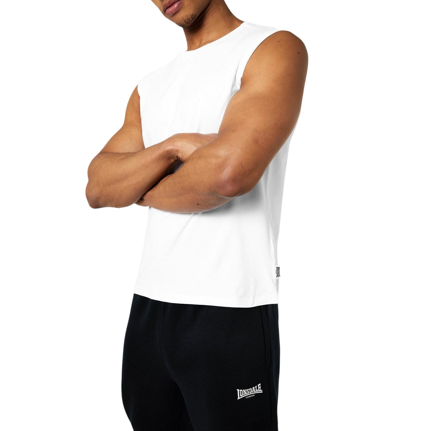 White - Side - Lonsdale Mens Plain Sleeveless Vest Top