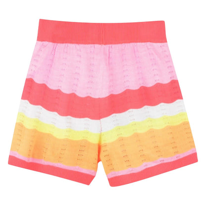 Coral - Back - Billieblush Girls Crochet Wave Stripe Shorts