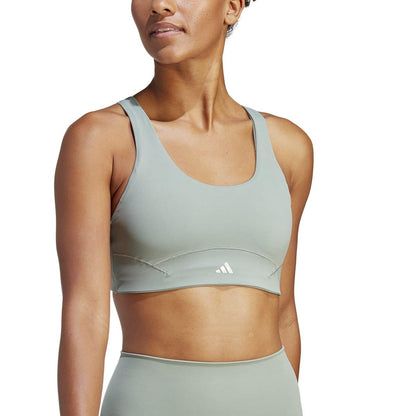 Silver - Side - Adidas Womens-Ladies Medium Support Sports Bra