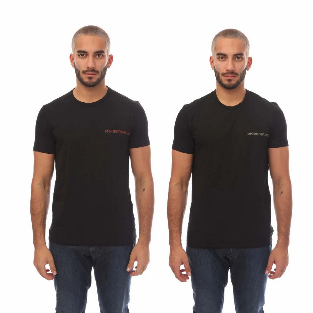 Black - Front - Emporio Armani Mens Crew Neck T-Shirt (Pack of 2)