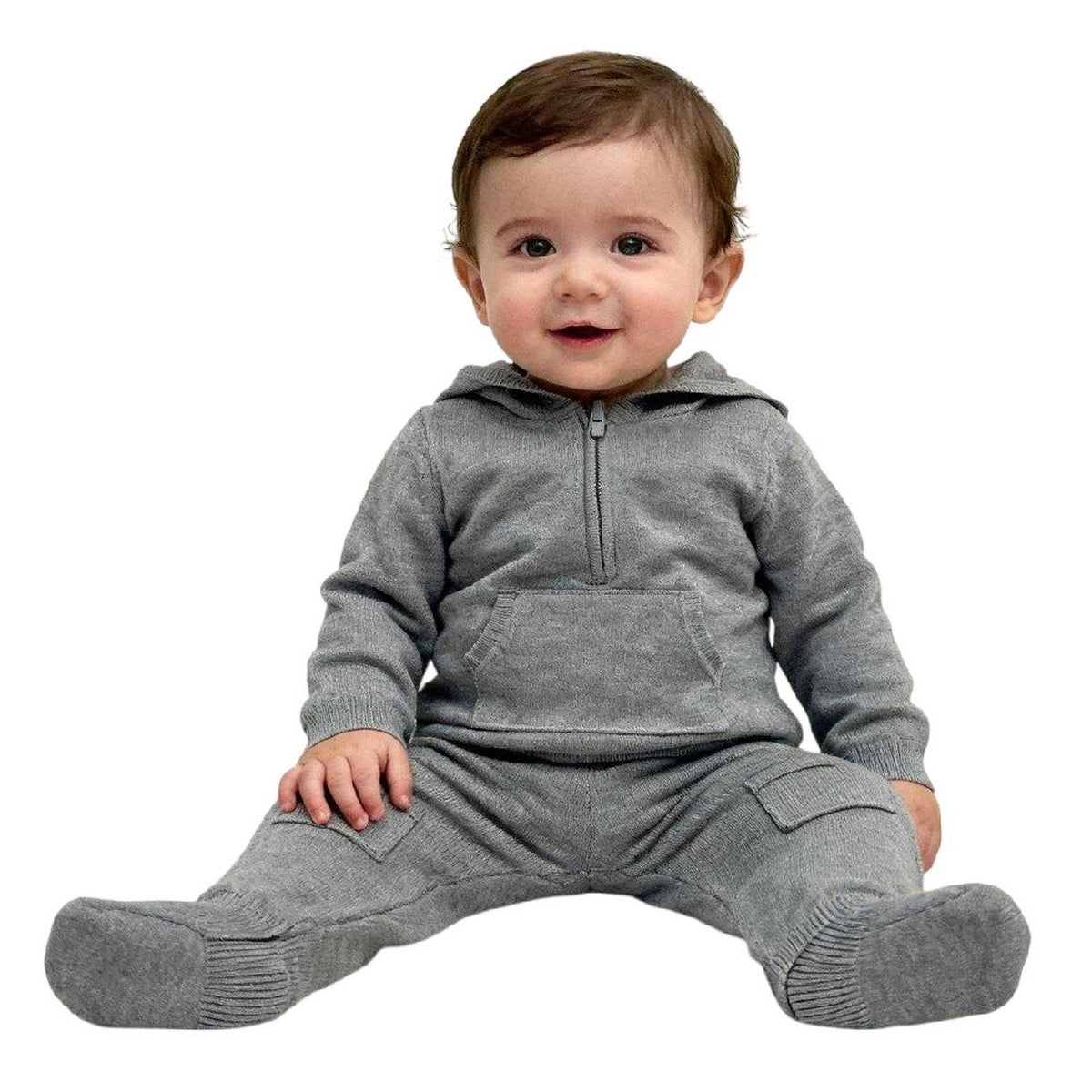 Grey Marl - Side - Pretty Green Baby Knitted Pyjama Set