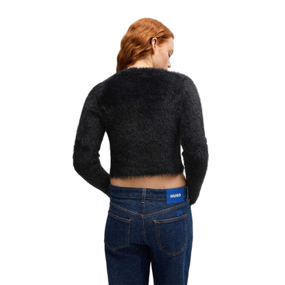Black - Back - Hugo Womens-Ladies Cropped Relaxed Fit Long-Sleeved Cardigan