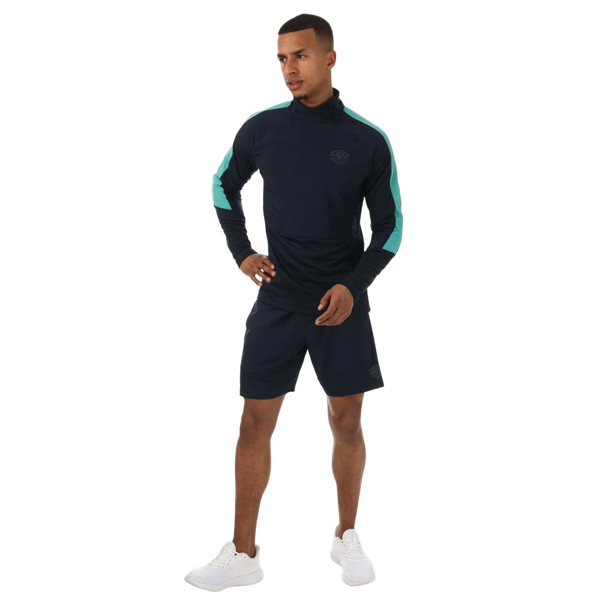 Navy - Close up - Umbro Mens Pro Training Hybrid Drill Top