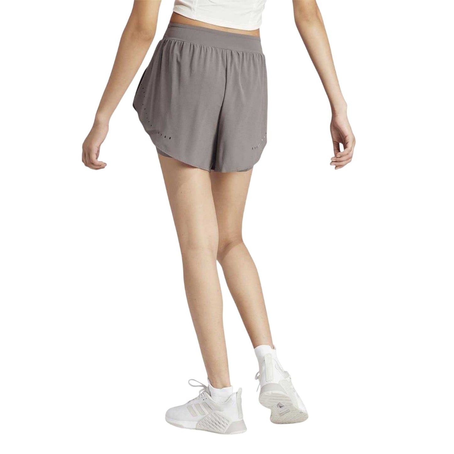 Charcoal Marl - Back - Adidas Womens-Ladies HIIT 2 in 1 Running Shorts