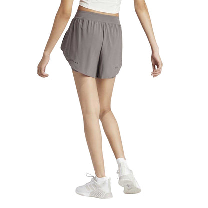 Charcoal Marl - Back - Adidas Womens-Ladies HIIT 2 in 1 Running Shorts