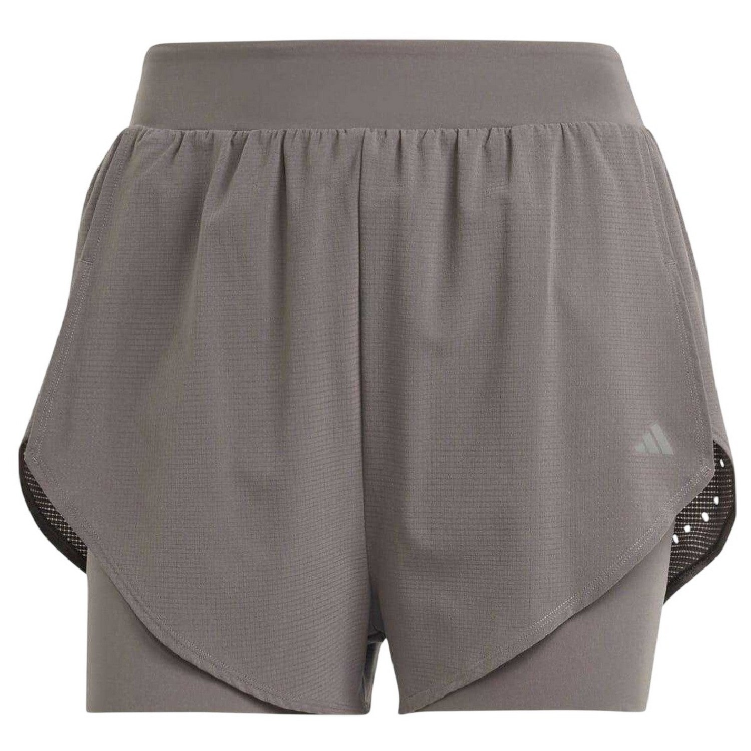 Charcoal Marl - Front - Adidas Womens-Ladies HIIT 2 in 1 Running Shorts