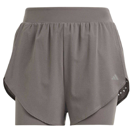 Charcoal Marl - Front - Adidas Womens-Ladies HIIT 2 in 1 Running Shorts